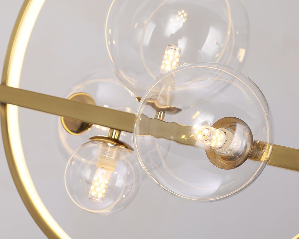 HMR Bubi Modern Linear Kitchen Island Light for Dining Room with Glass Globe Shade - Gold, 10-Light