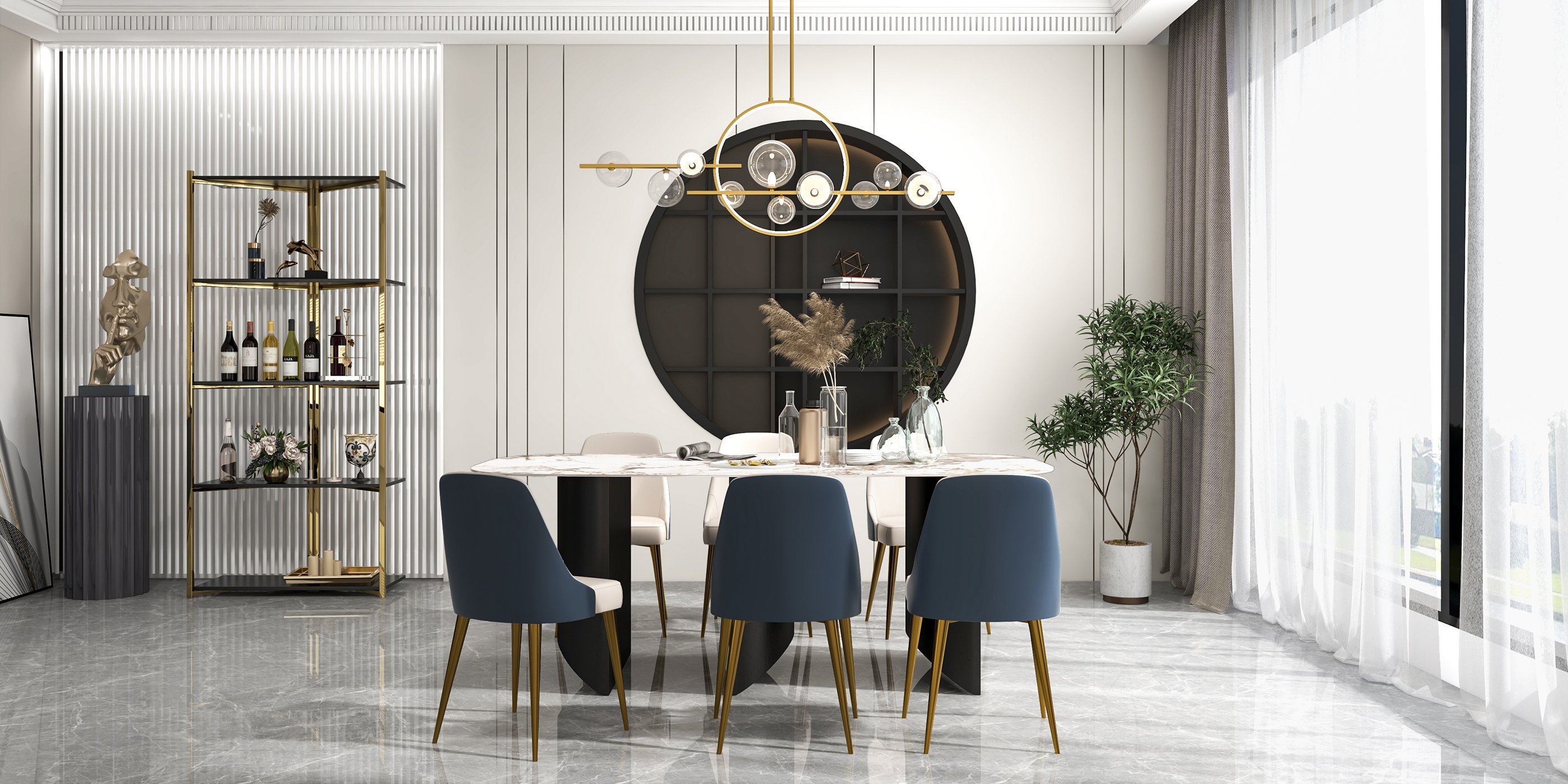 HMR Bubi Modern Linear Kitchen Island Light for Dining Room with Glass Globe Shade - Gold, 10-Light