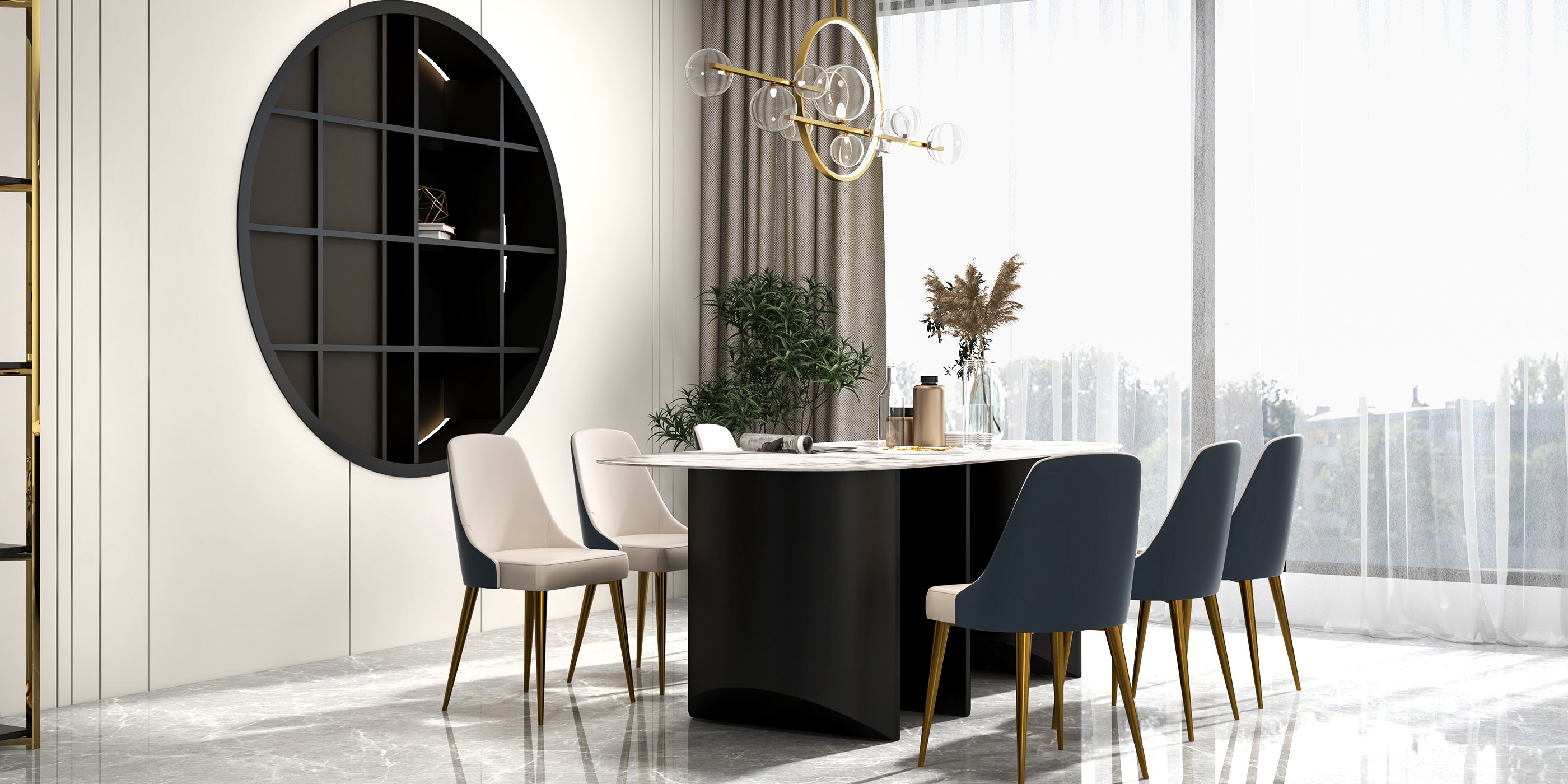 HMR Bubi Modern Linear Kitchen Island Light for Dining Room with Glass Globe Shade - Gold, 10-Light