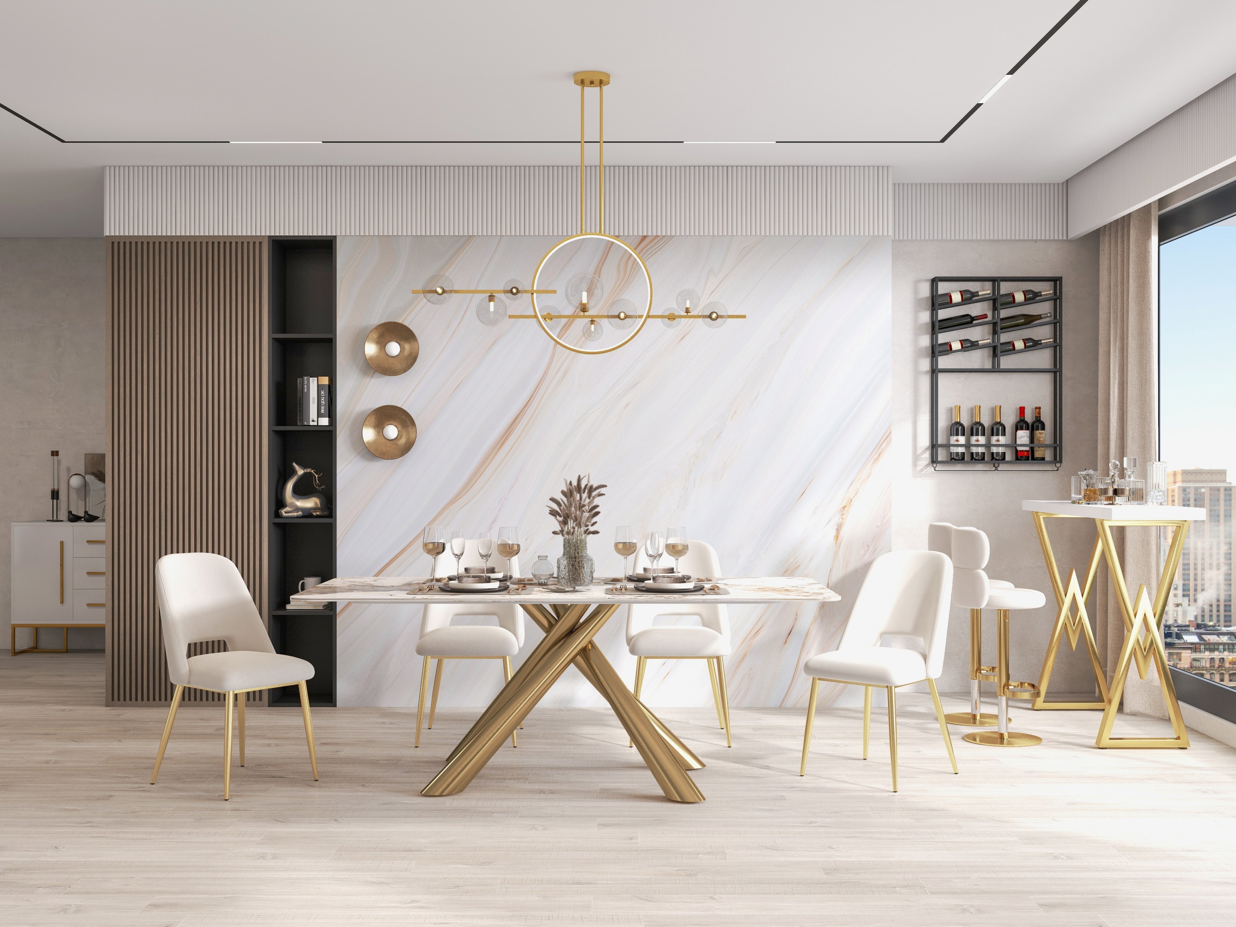 HMR Bubi Modern Linear Kitchen Island Light for Dining Room with Glass Globe Shade - Gold, 10-Light