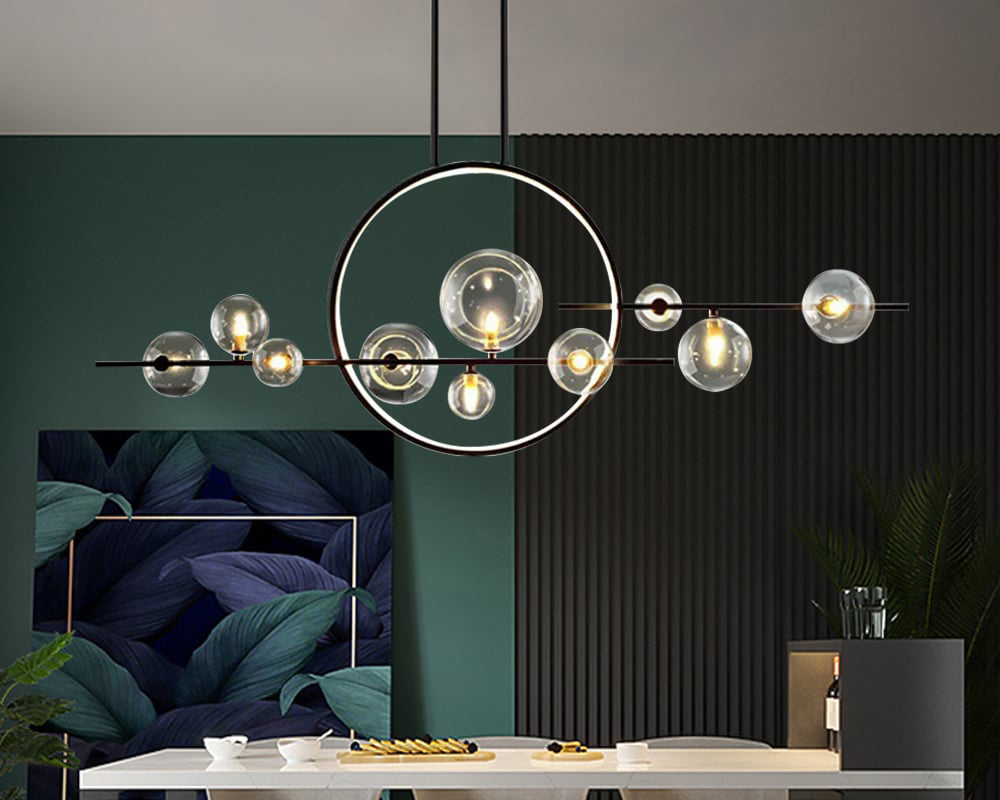 HMR - Bubi Modern Linear Kitchen Island Light for Dining Room with Glass Globe Shade