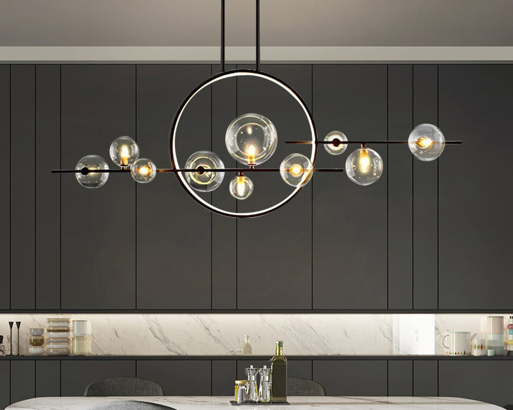 HMR - Bubi Modern Linear Kitchen Island Light for Dining Room with Glass Globe Shade