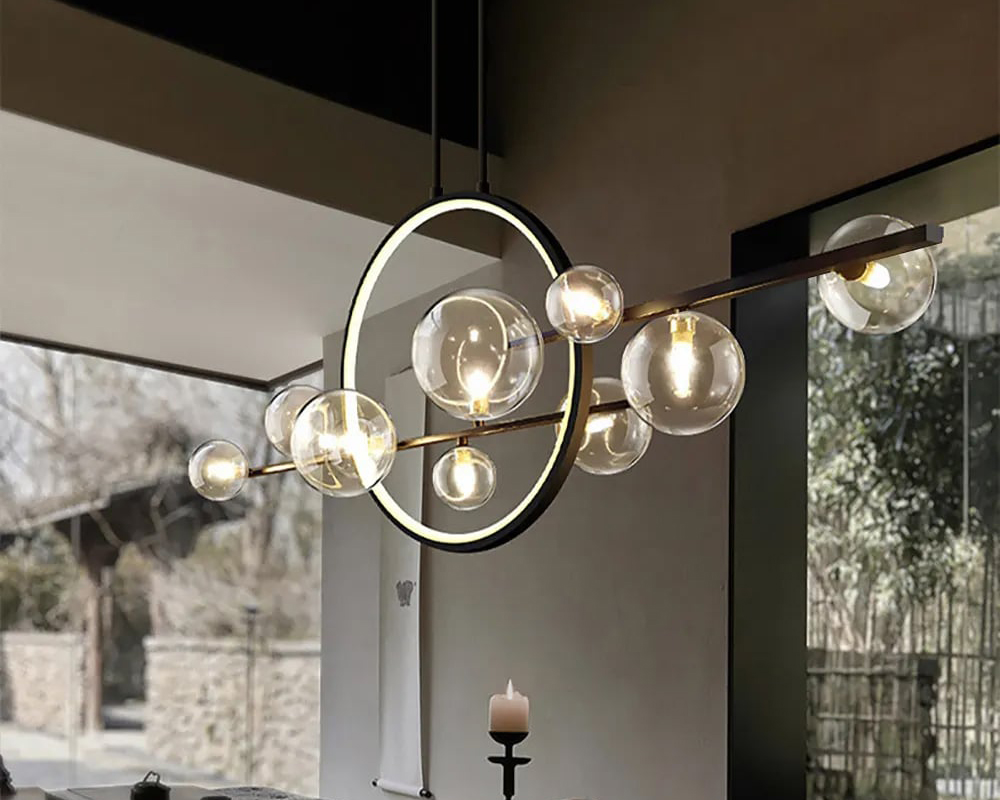 HMR - Bubi Modern Linear Kitchen Island Light for Dining Room with Glass Globe Shade