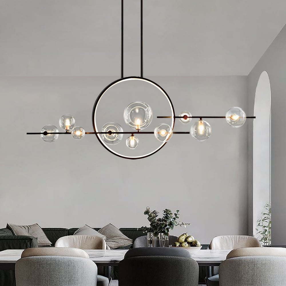 HMR - Bubi Modern Linear Kitchen Island Light for Dining Room with Glass Globe Shade