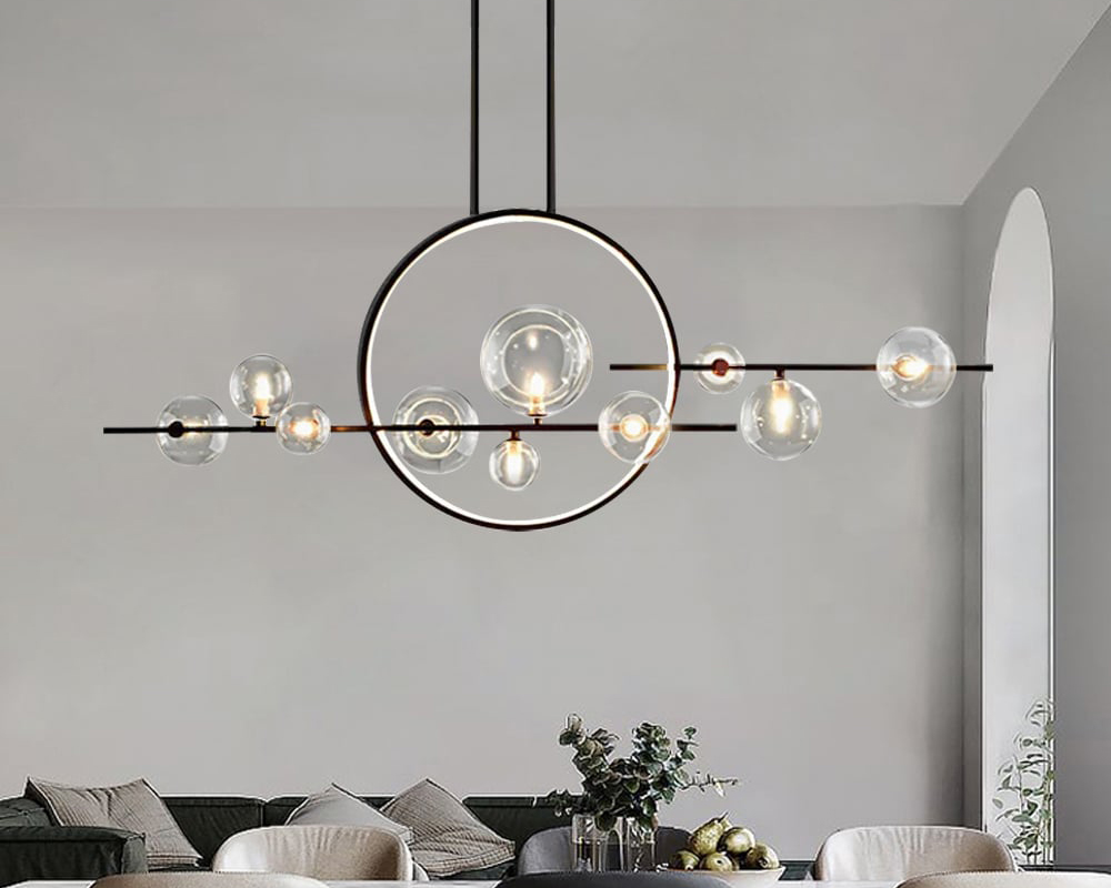 HMR - Bubi Modern Linear Kitchen Island Light for Dining Room with Glass Globe Shade