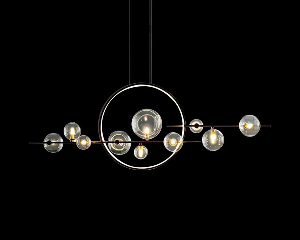 HMR - Bubi Modern Linear Kitchen Island Light for Dining Room with Glass Globe Shade