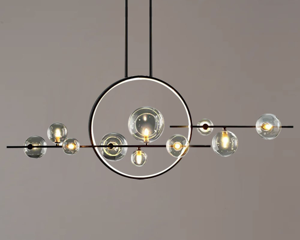 HMR - Bubi Modern Linear Kitchen Island Light for Dining Room with Glass Globe Shade