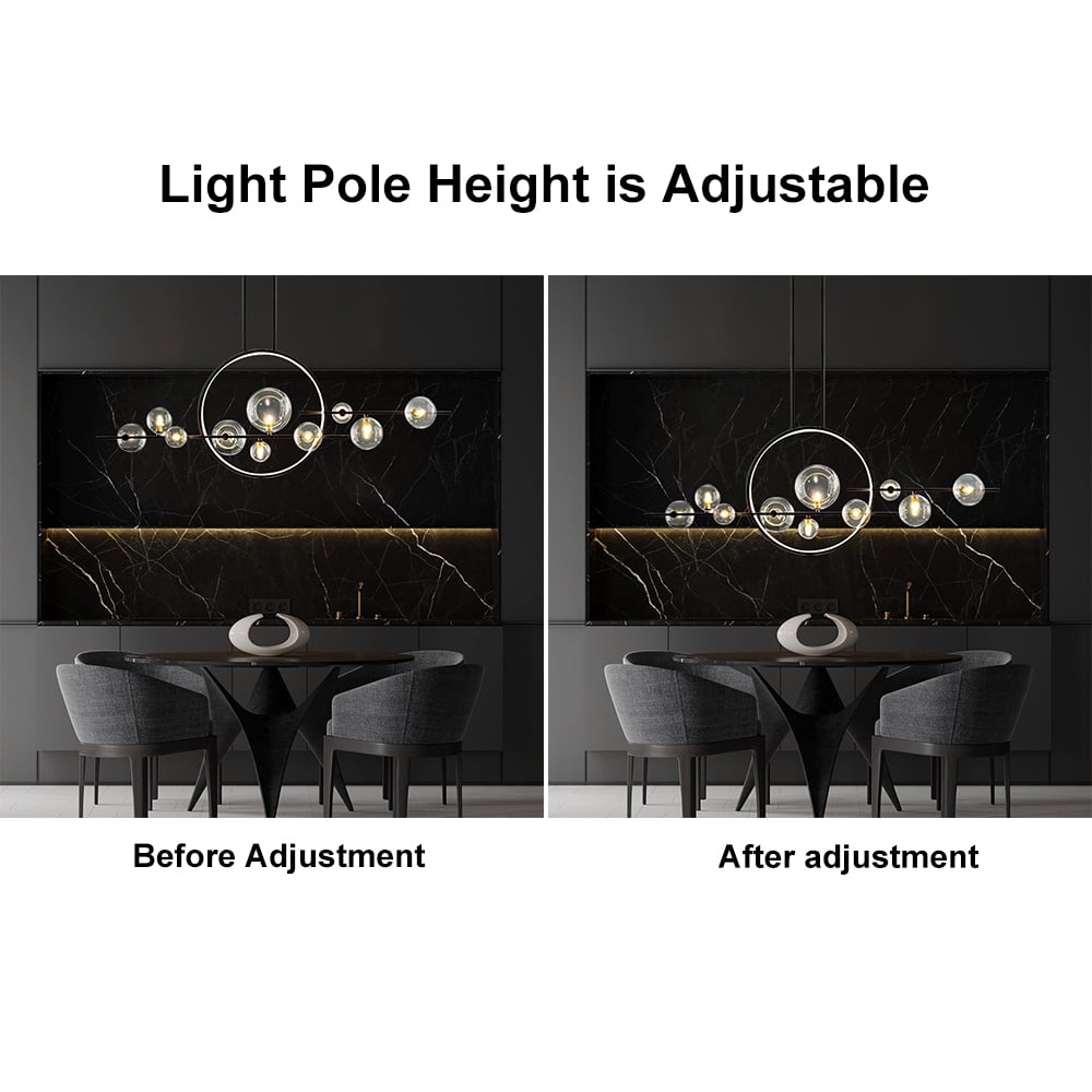 HMR - Bubi Modern Linear Kitchen Island Light for Dining Room with Glass Globe Shade