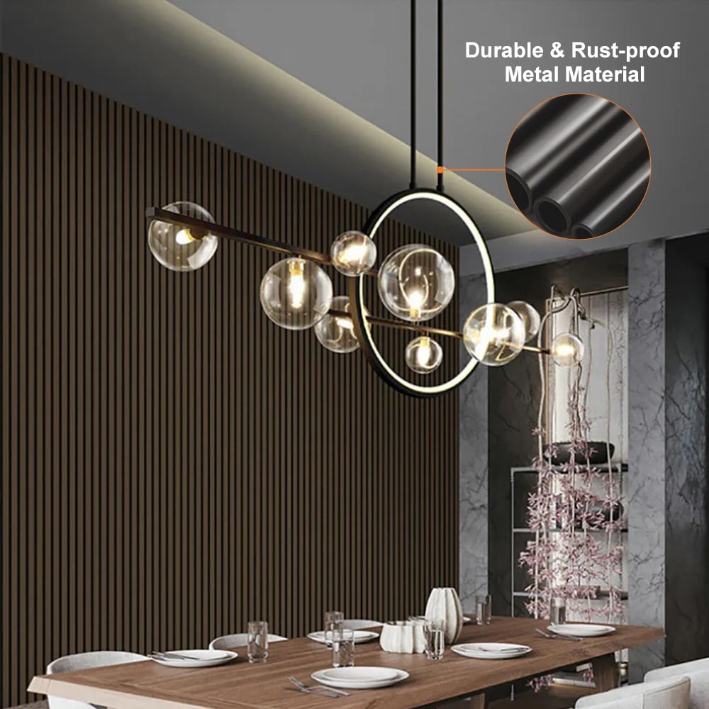 HMR - Bubi Modern Linear Kitchen Island Light for Dining Room with Glass Globe Shade