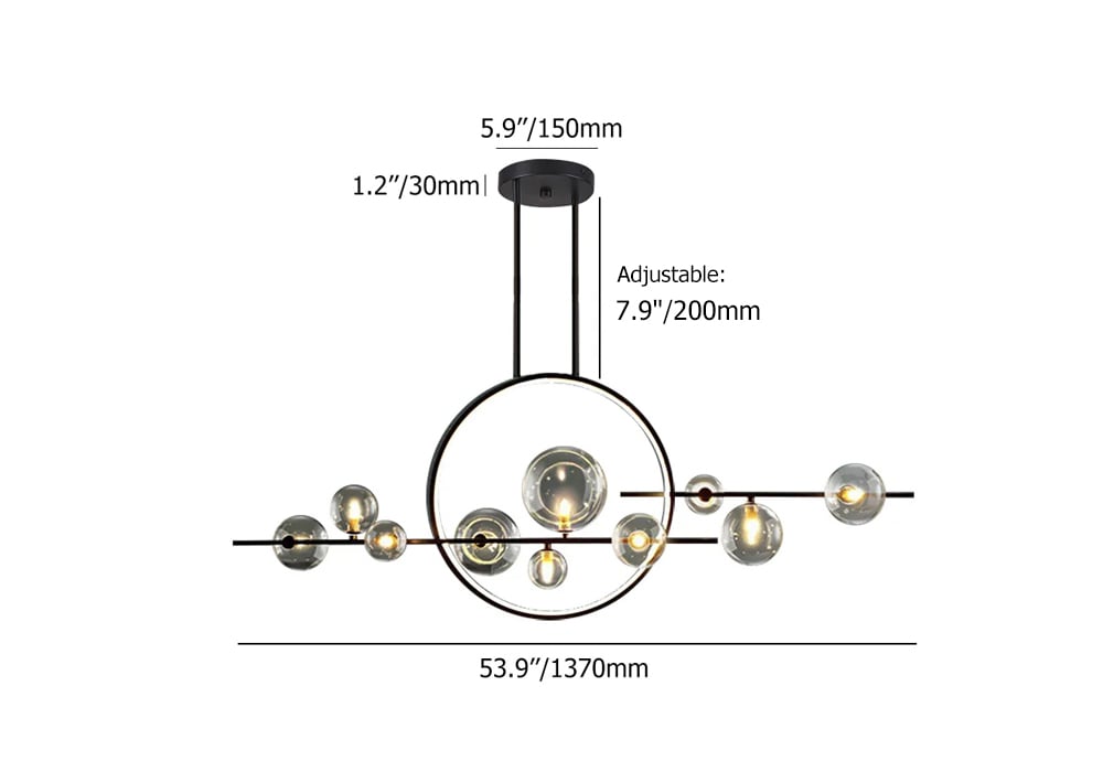 HMR - Bubi Modern Linear Kitchen Island Light for Dining Room with Glass Globe Shade