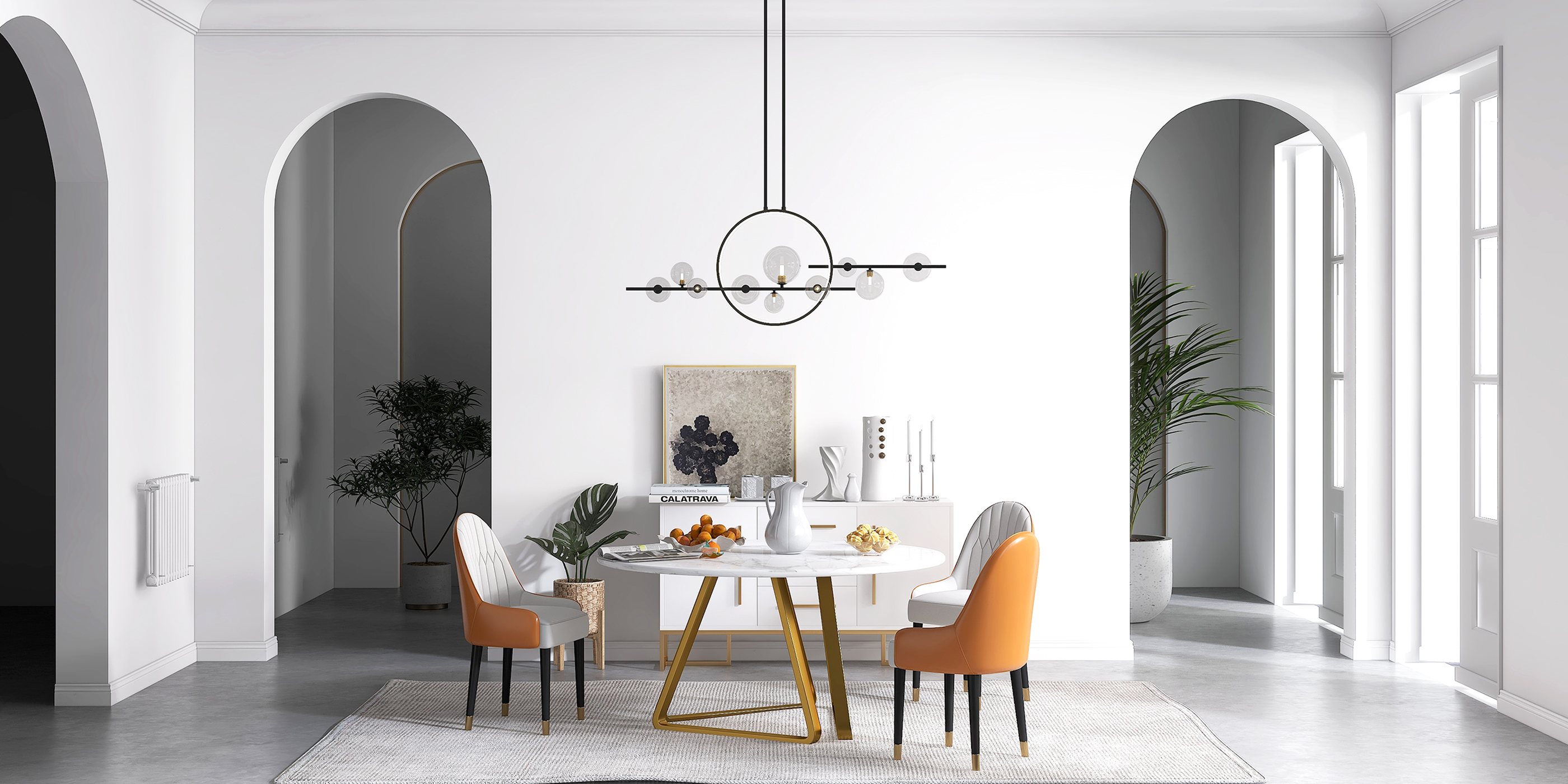 HMR - Bubi Modern Linear Kitchen Island Light for Dining Room with Glass Globe Shade