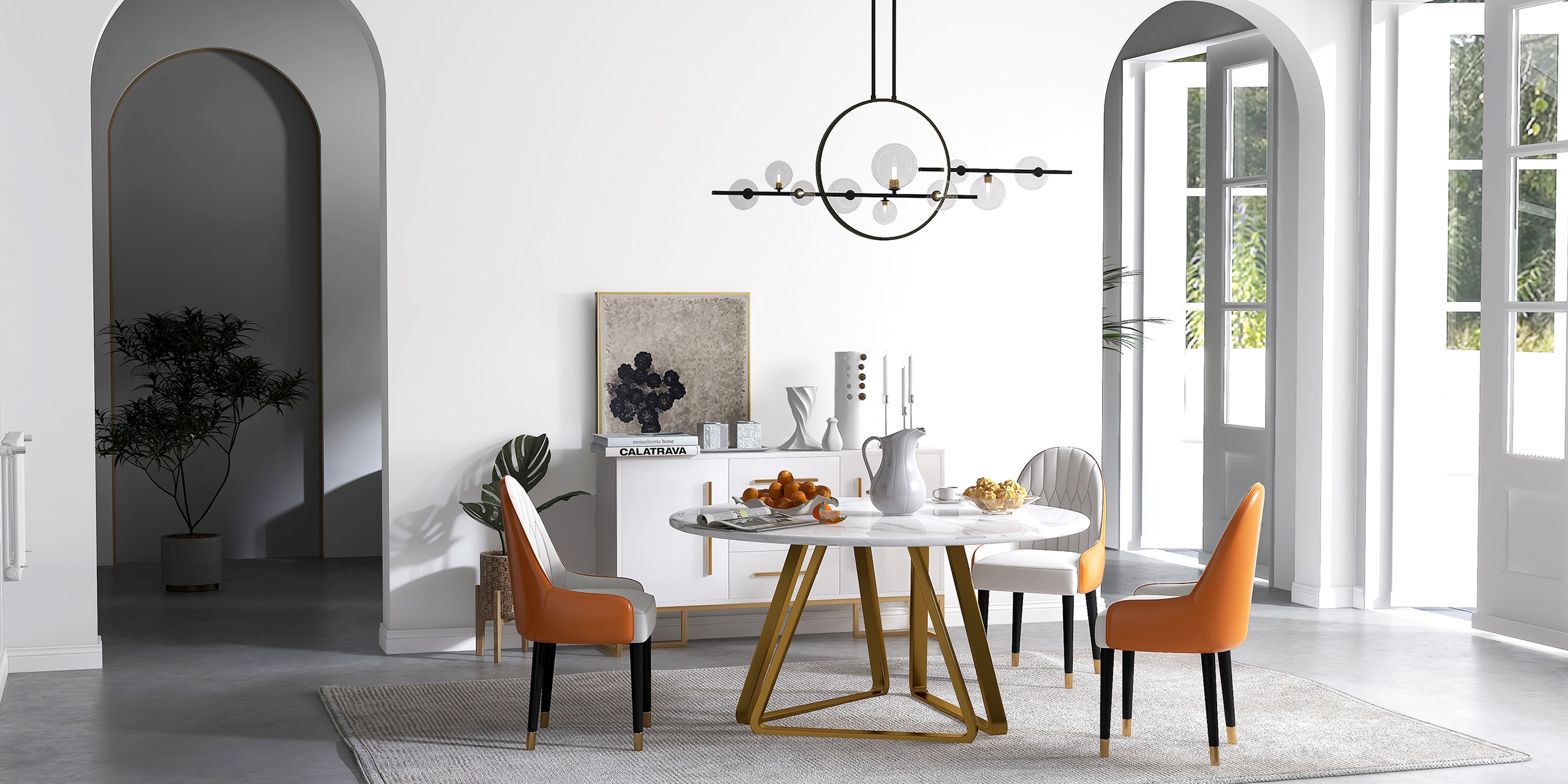 HMR - Bubi Modern Linear Kitchen Island Light for Dining Room with Glass Globe Shade