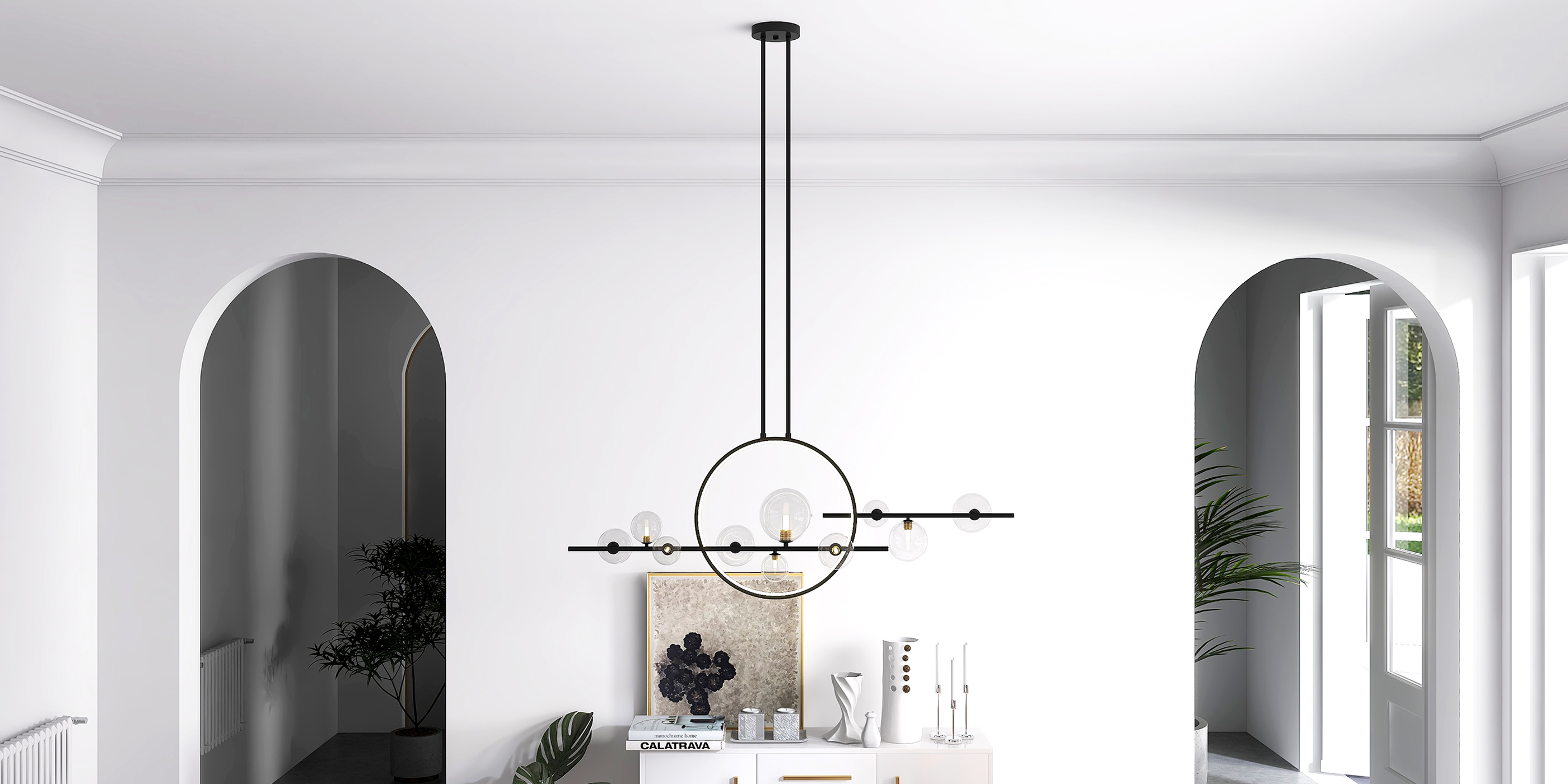 HMR - Bubi Modern Linear Kitchen Island Light for Dining Room with Glass Globe Shade