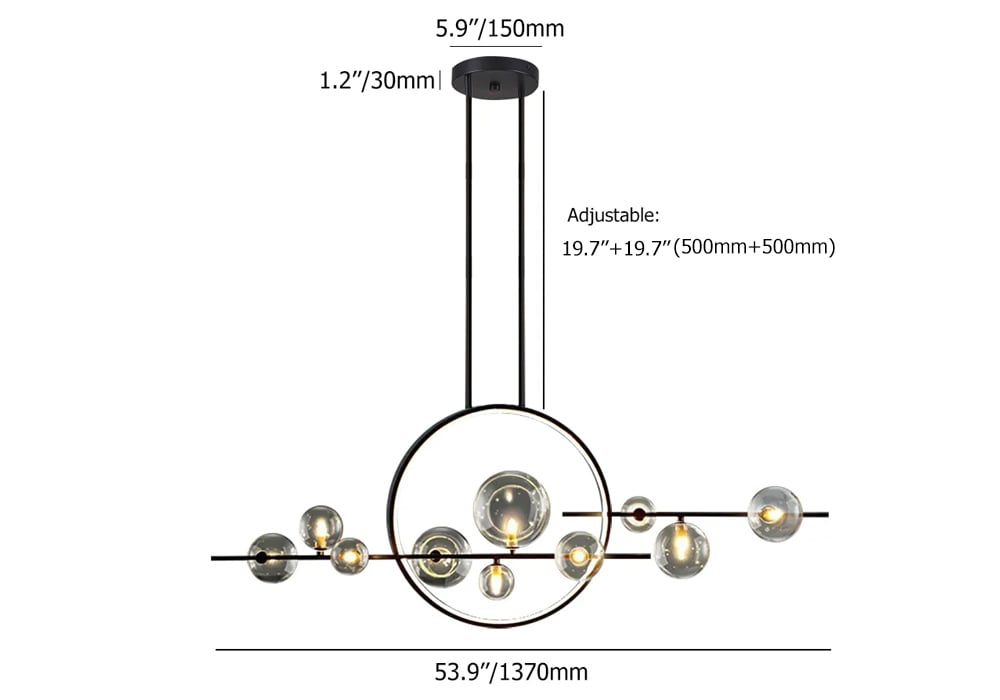 HMR - Bubi Modern Linear Kitchen Island Light for Dining Room with Glass Globe Shade