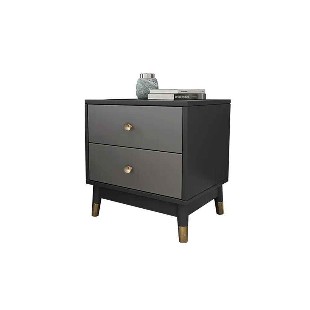 HMR - Ultic Modern Nightstand with 2 Drawers in Gray with Metal Legs