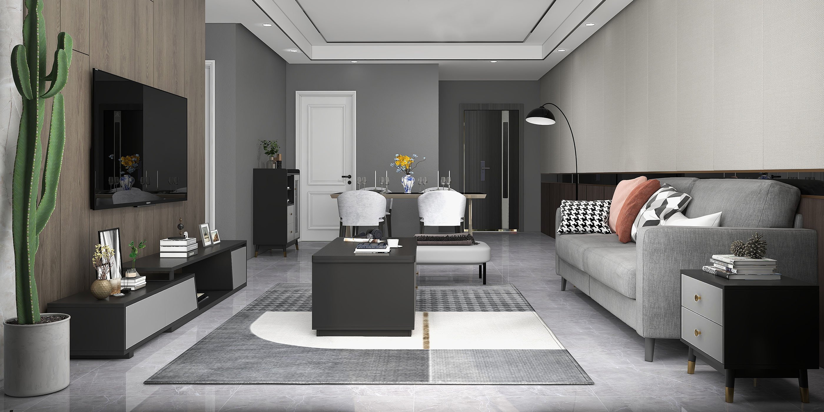 HMR - Ultic Modern Nightstand with 2 Drawers in Gray with Metal Legs