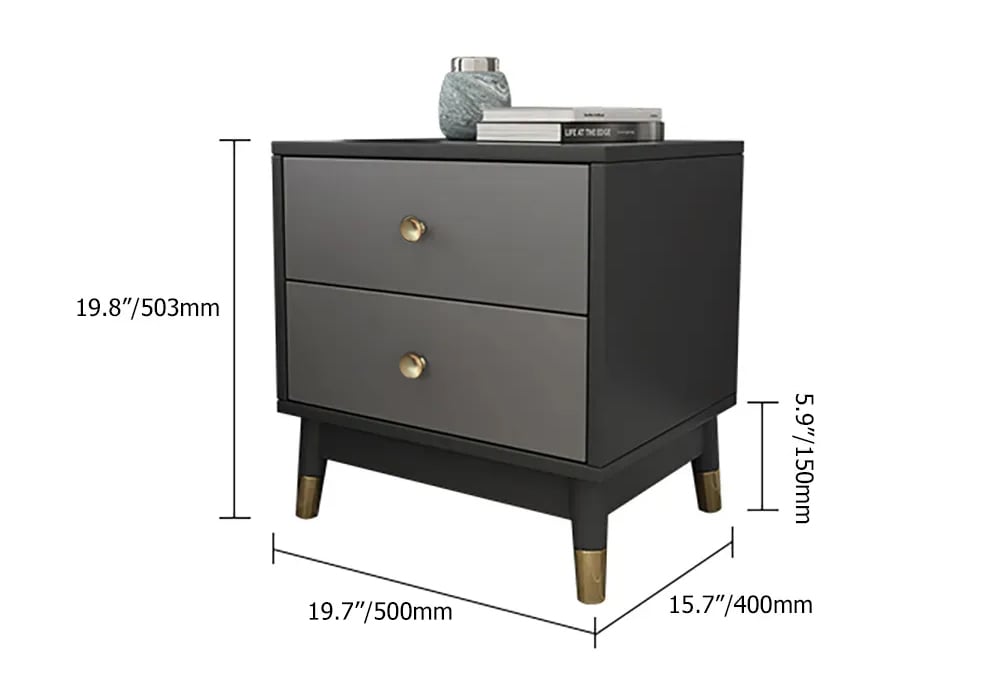 HMR - Ultic Modern Nightstand with 2 Drawers in Gray with Metal Legs