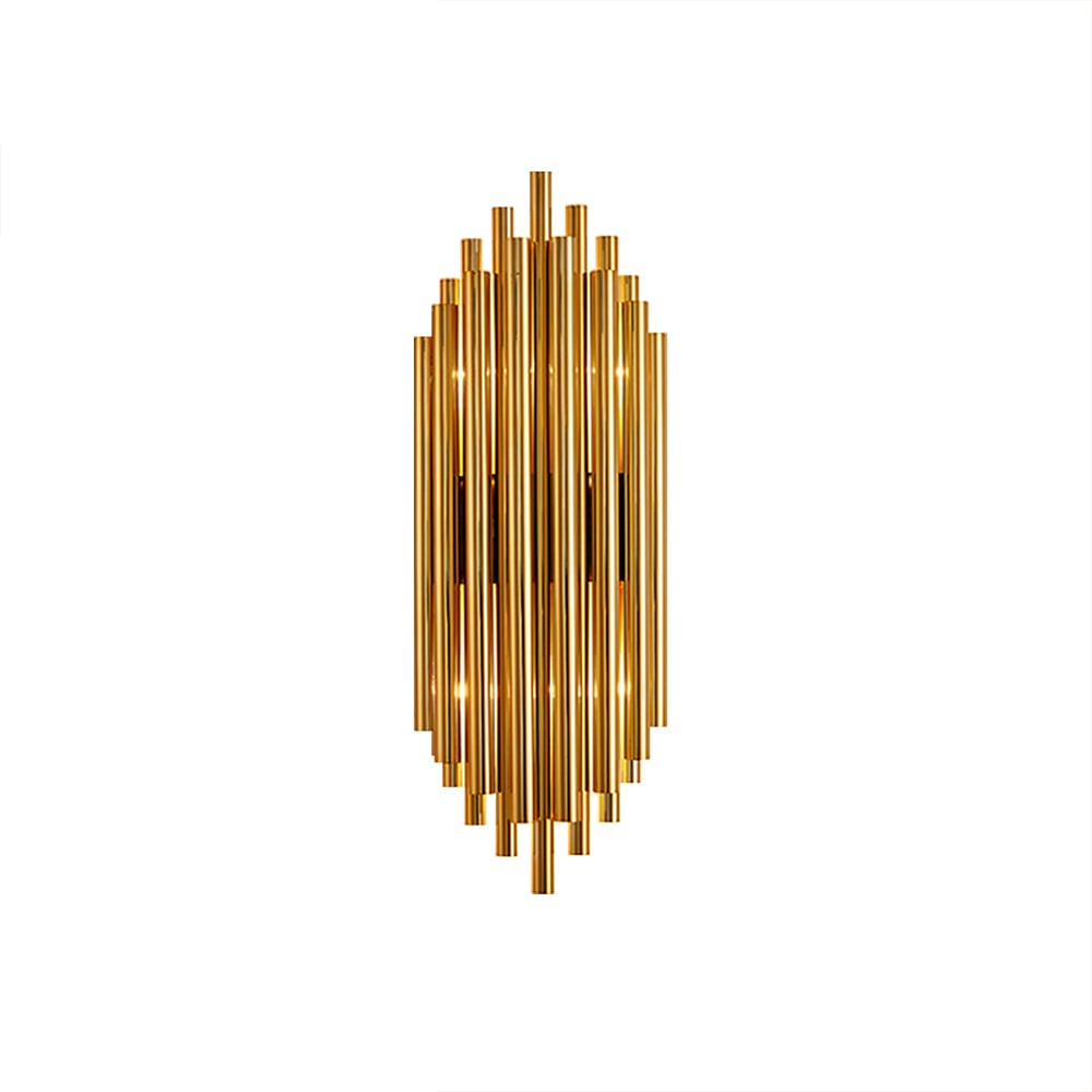 HMR - Glam Fluted Gold Wall Sconce 2-Light Flush Mount Wall Lighting