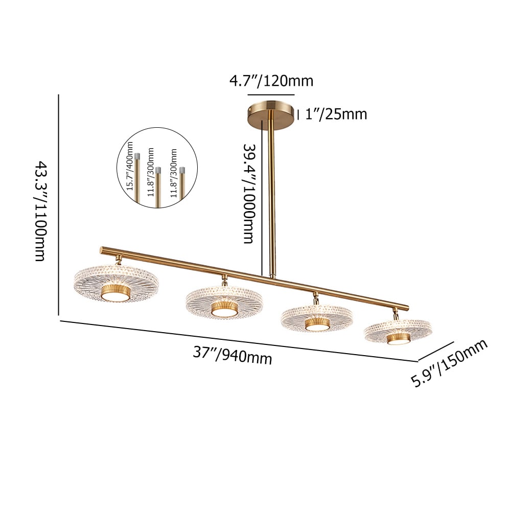 HMR - Micle Modern Gold Linear LED 4-Light Kitchen Island Light for Dining Room