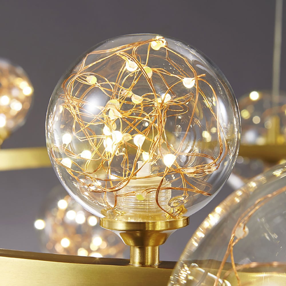 HMR Miglobe Gold Glass Globe LED Chandelier with Adjustable Cable - 15-Light