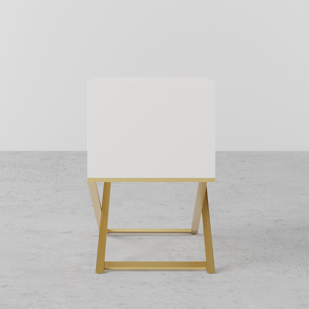 HMR - 19.7" Modern White Nightstand with 2 Drawers X-Shaped Pedestal