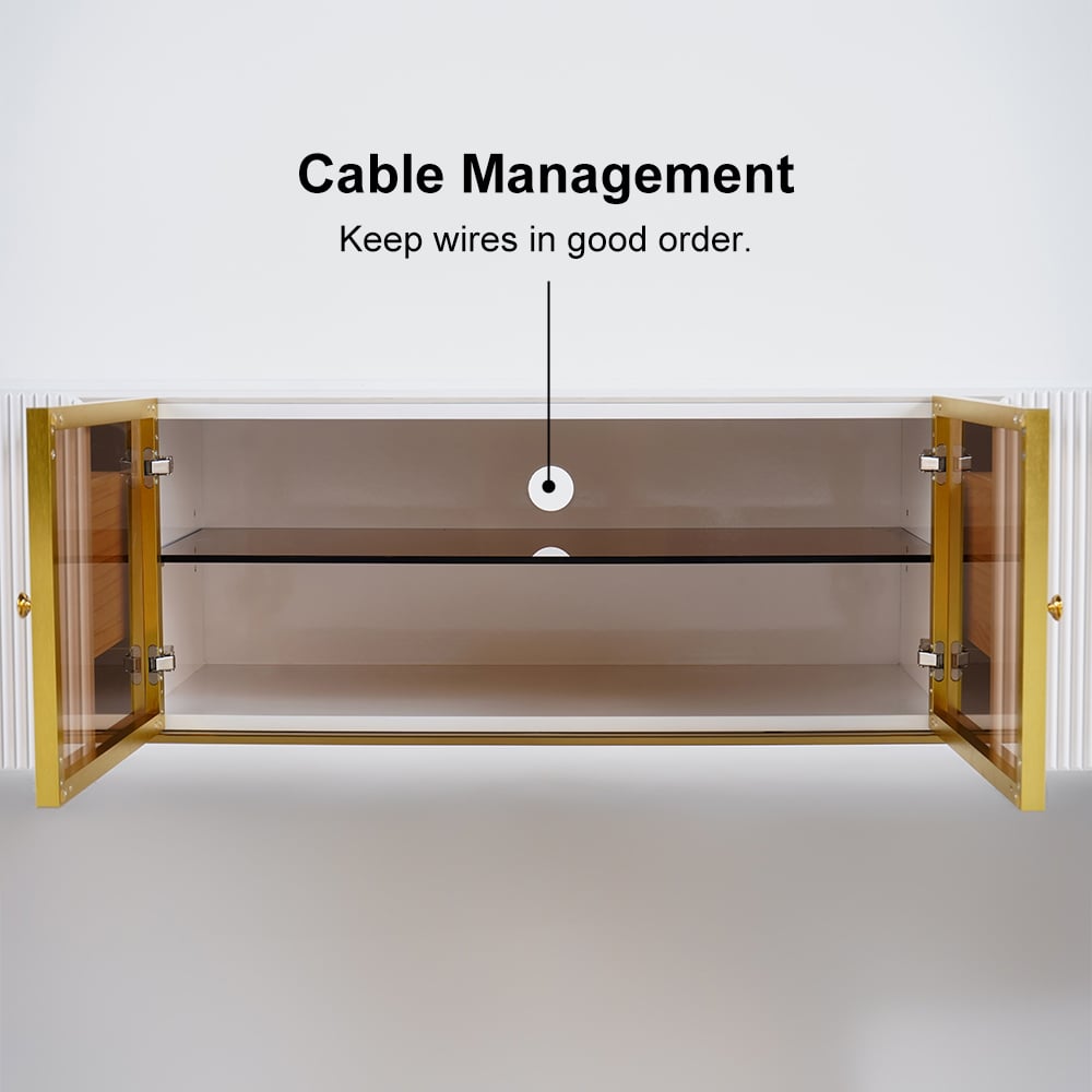 HMR - Palley Modern Oval TV Stand with Storage & Glass Doors in White for TV Up to 85 Inch
