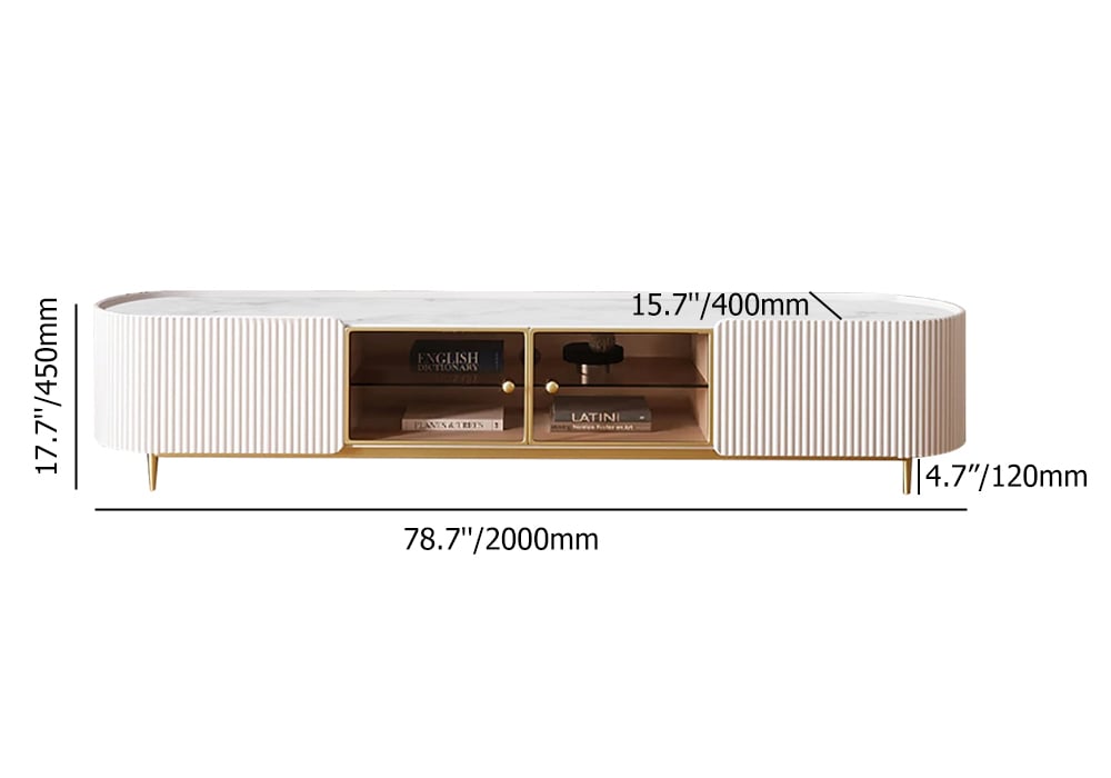 HMR - Palley Modern Oval TV Stand with Storage & Glass Doors in White for TV Up to 85 Inch