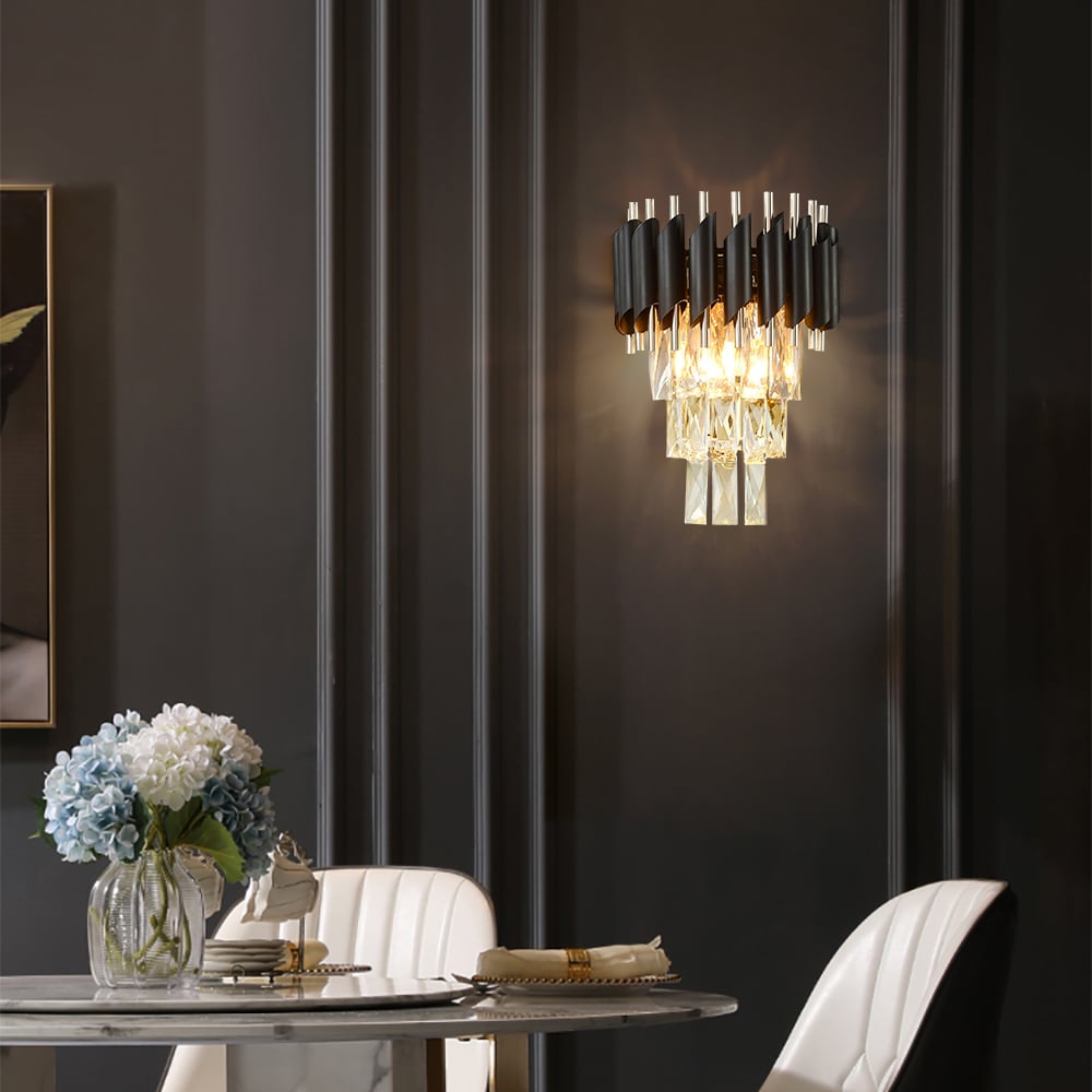 HMR - Postodern Half-Circle Wall Sconce 2- Light Tiered Wall Lighting with Crystal Shade