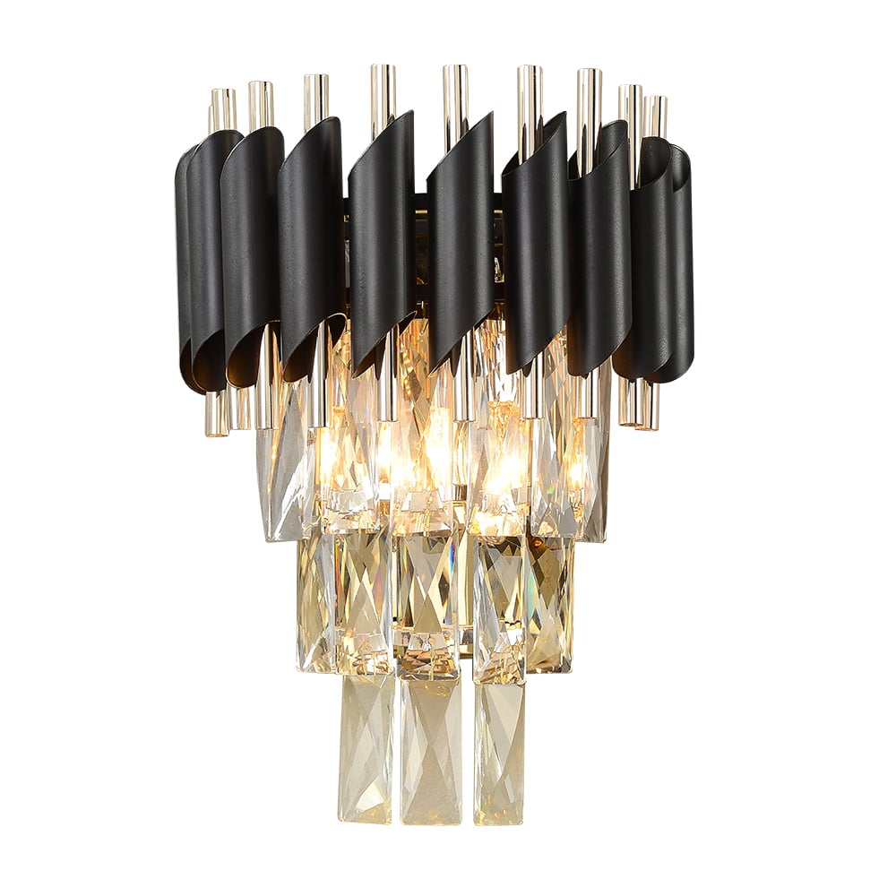 HMR - Postodern Half-Circle Wall Sconce 2- Light Tiered Wall Lighting with Crystal Shade