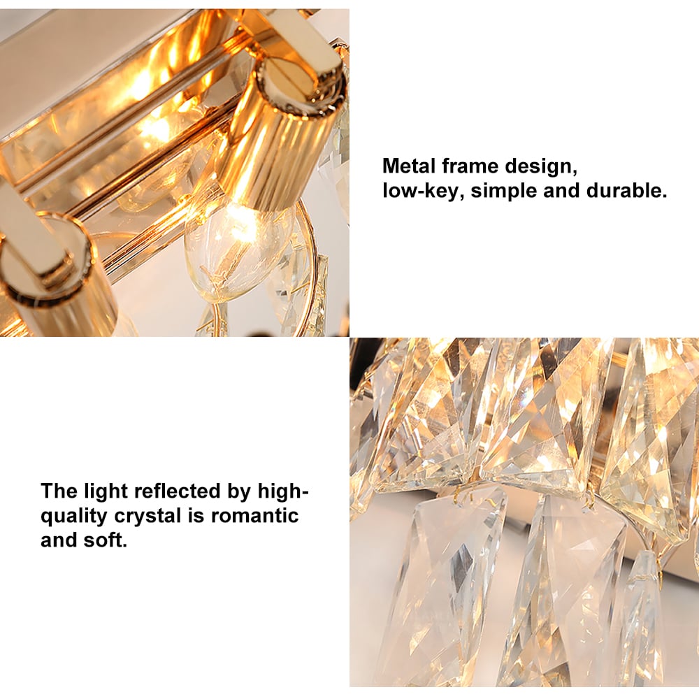 HMR - Postodern Half-Circle Wall Sconce 2- Light Tiered Wall Lighting with Crystal Shade