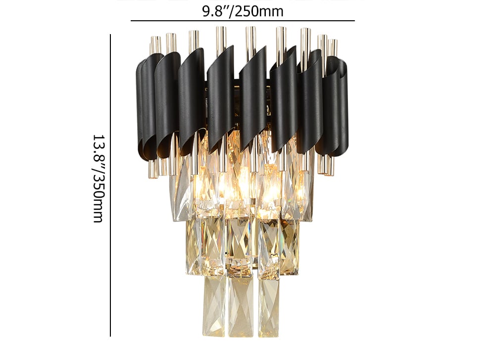 HMR - Postodern Half-Circle Wall Sconce 2- Light Tiered Wall Lighting with Crystal Shade