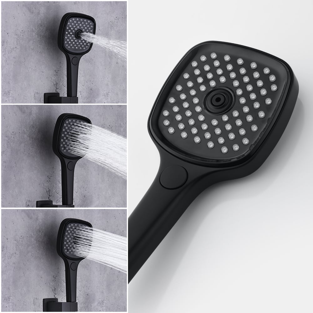 HMR - 20" Ceiling Mounted Thermostatic Rainfall Shower System 4 Functions LED Light in Black