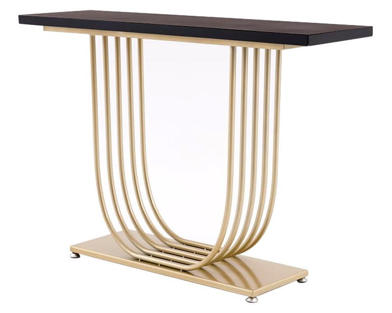 HMR - 47.2" Black Solid Wood Narrow Console Table Gold Metal Pedestal Entryway Table
