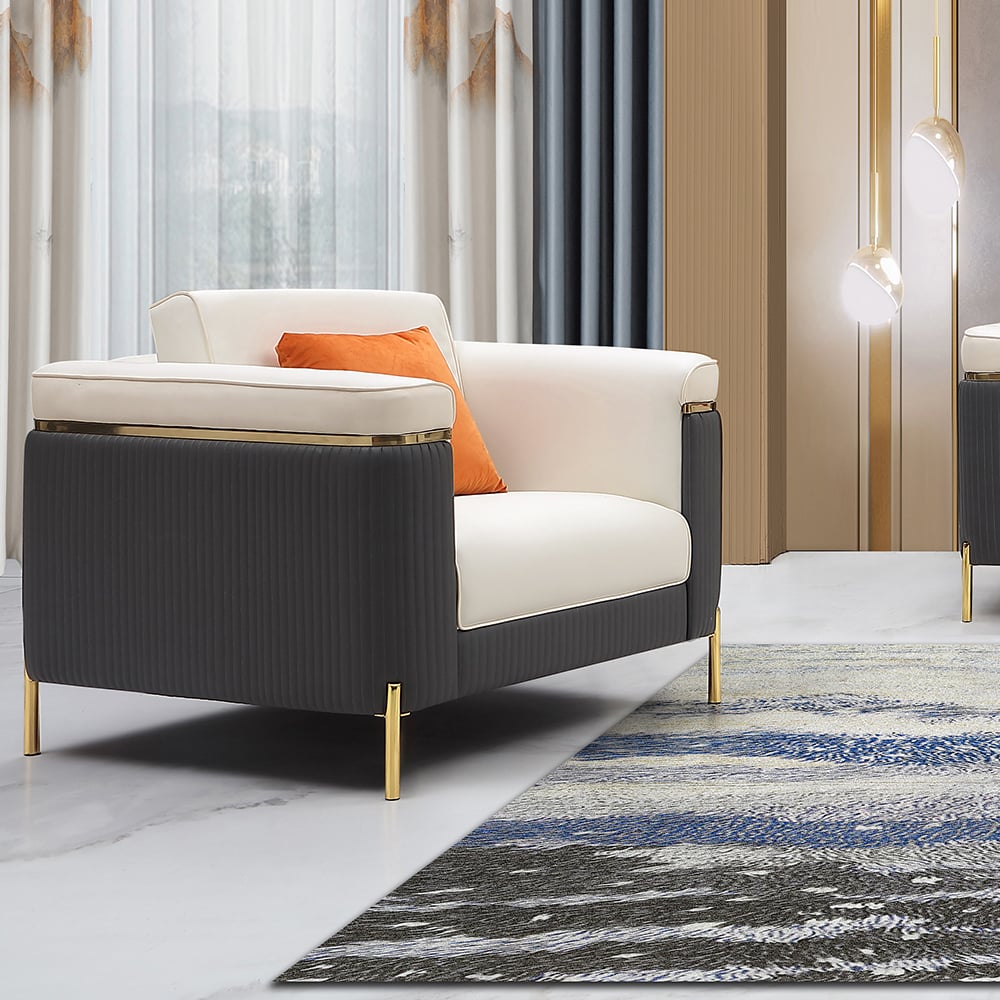 HMR - Vertex Gray & Beige Modern Living Room Set Leather Upholstered Sofa Set Pillow Included