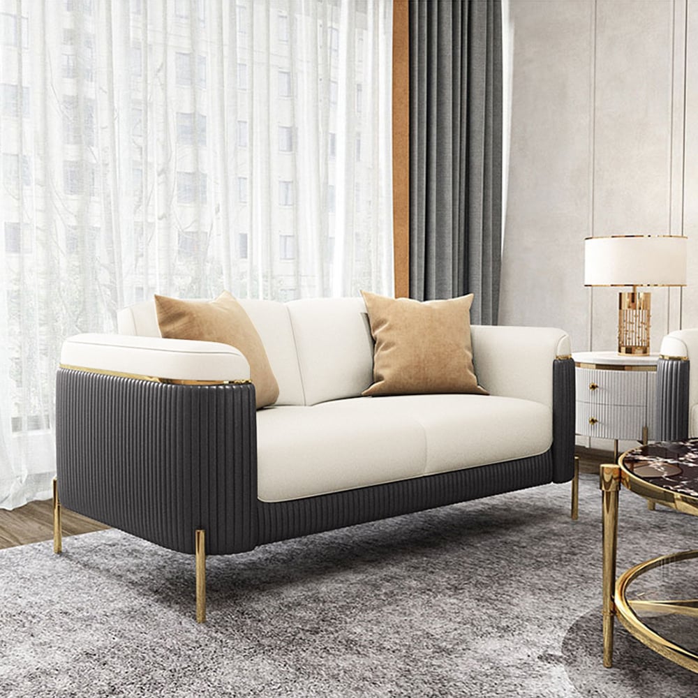 HMR - Vertex Gray & Beige Modern Living Room Set Leather Upholstered Sofa Set Pillow Included
