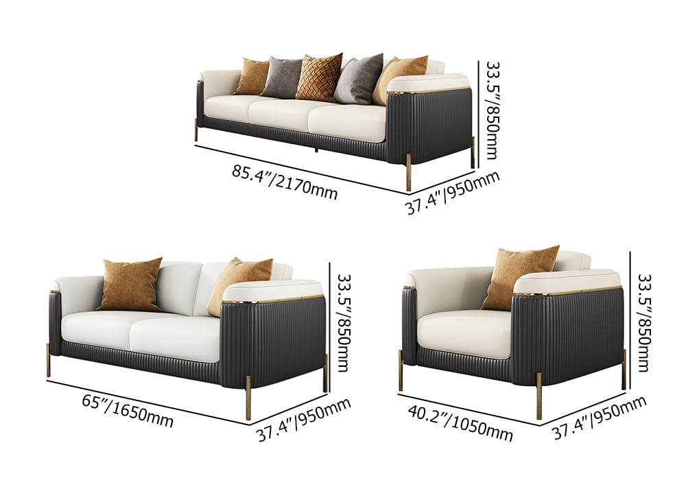 HMR - Vertex Gray & Beige Modern Living Room Set Leather Upholstered Sofa Set Pillow Included