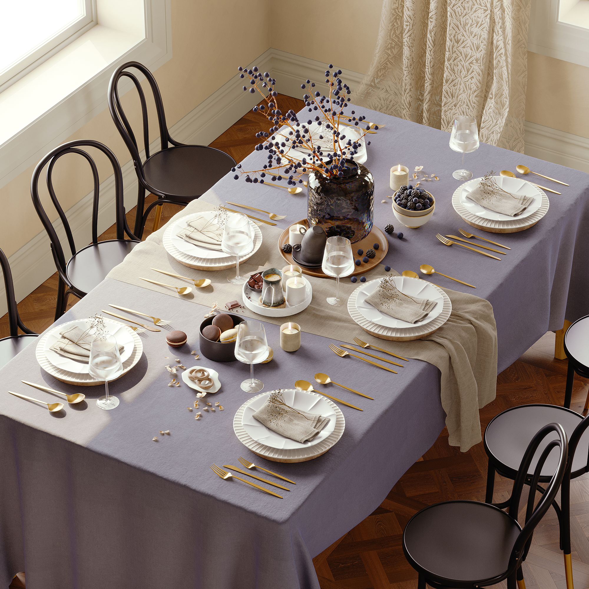 HMR - 60 Pieces Brushed Gold Stainless Steel Flatware Set, Service for 12