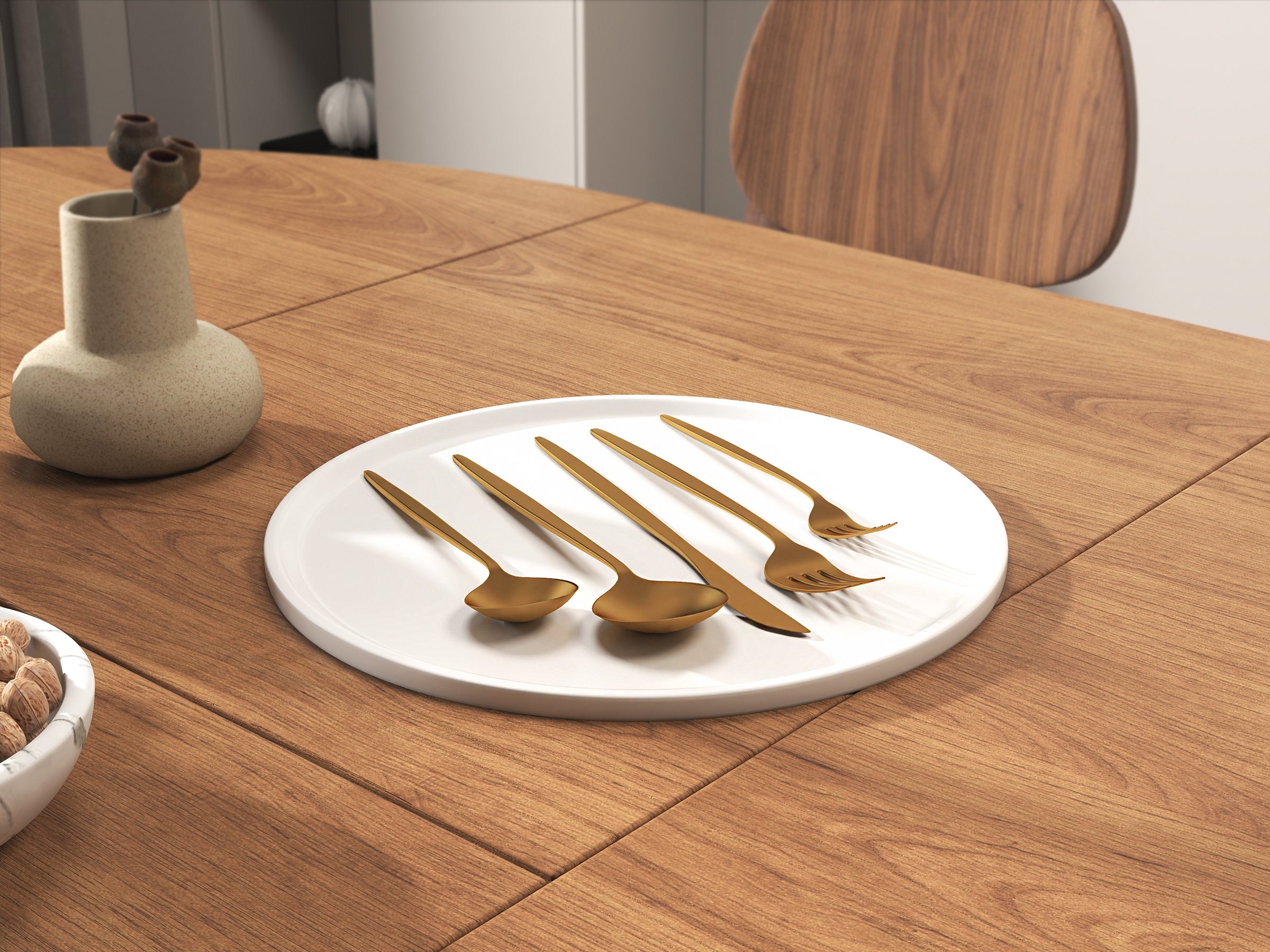 HMR - 60 Pieces Brushed Gold Stainless Steel Flatware Set, Service for 12
