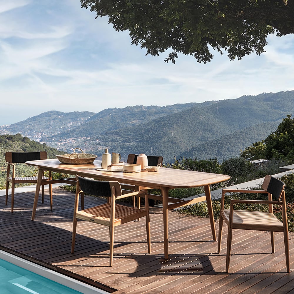 HMR - 7-Pieces Modern Outdoor Dining Set with Wood Table and Chair in Natural