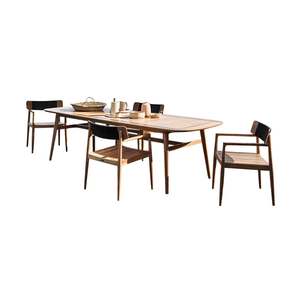 HMR - 7-Pieces Modern Outdoor Dining Set with Wood Table and Chair in Natural