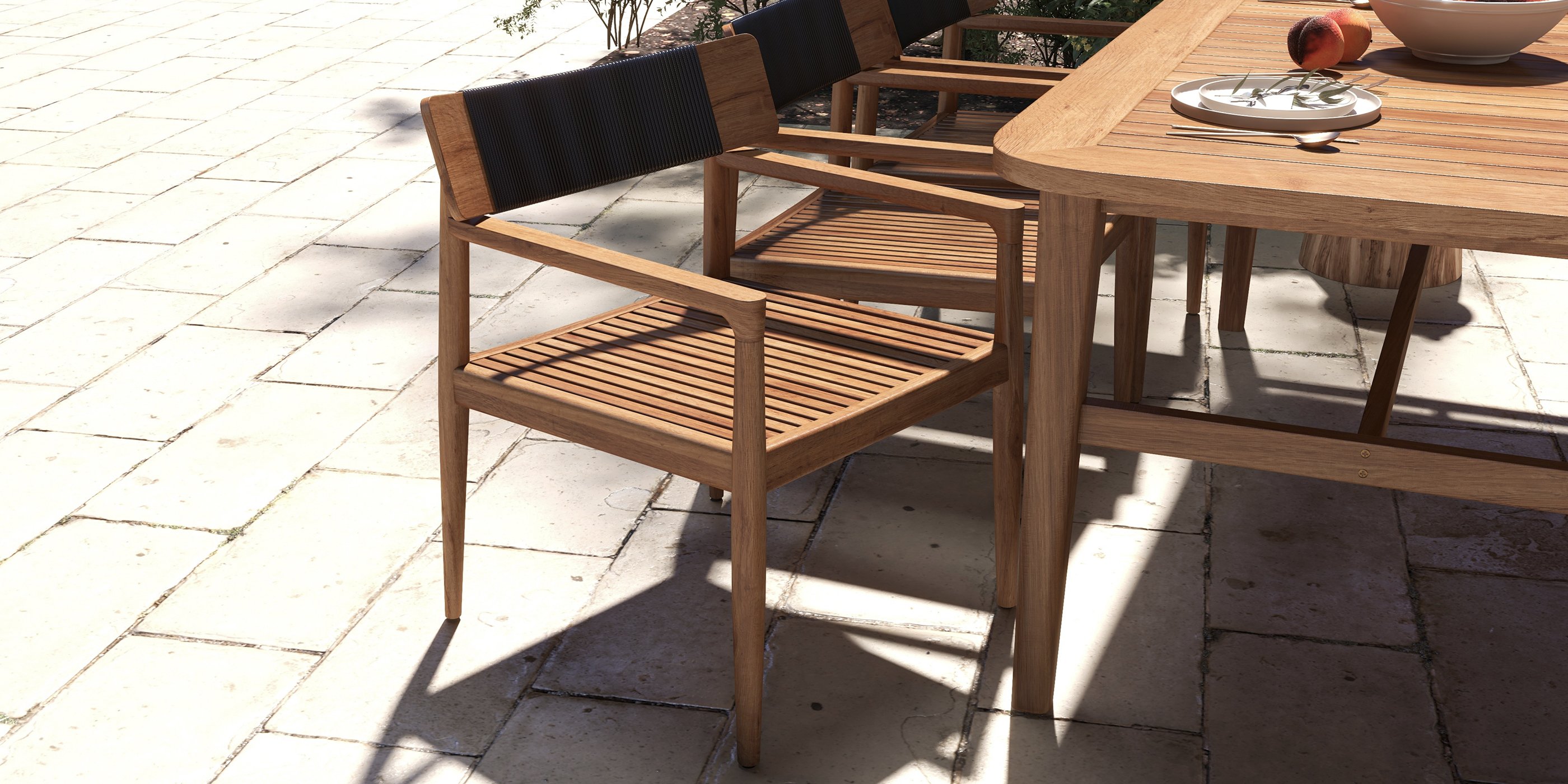 HMR - 7-Pieces Modern Outdoor Dining Set with Wood Table and Chair in Natural