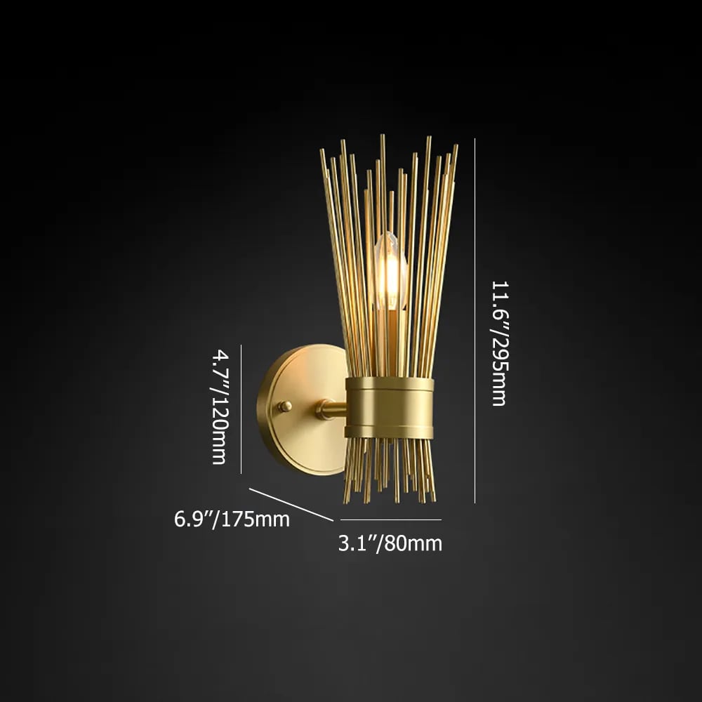 HMR Jella Modern Light Brass Wall Sconce in Wheat-Straw Lampshade - 1-Light