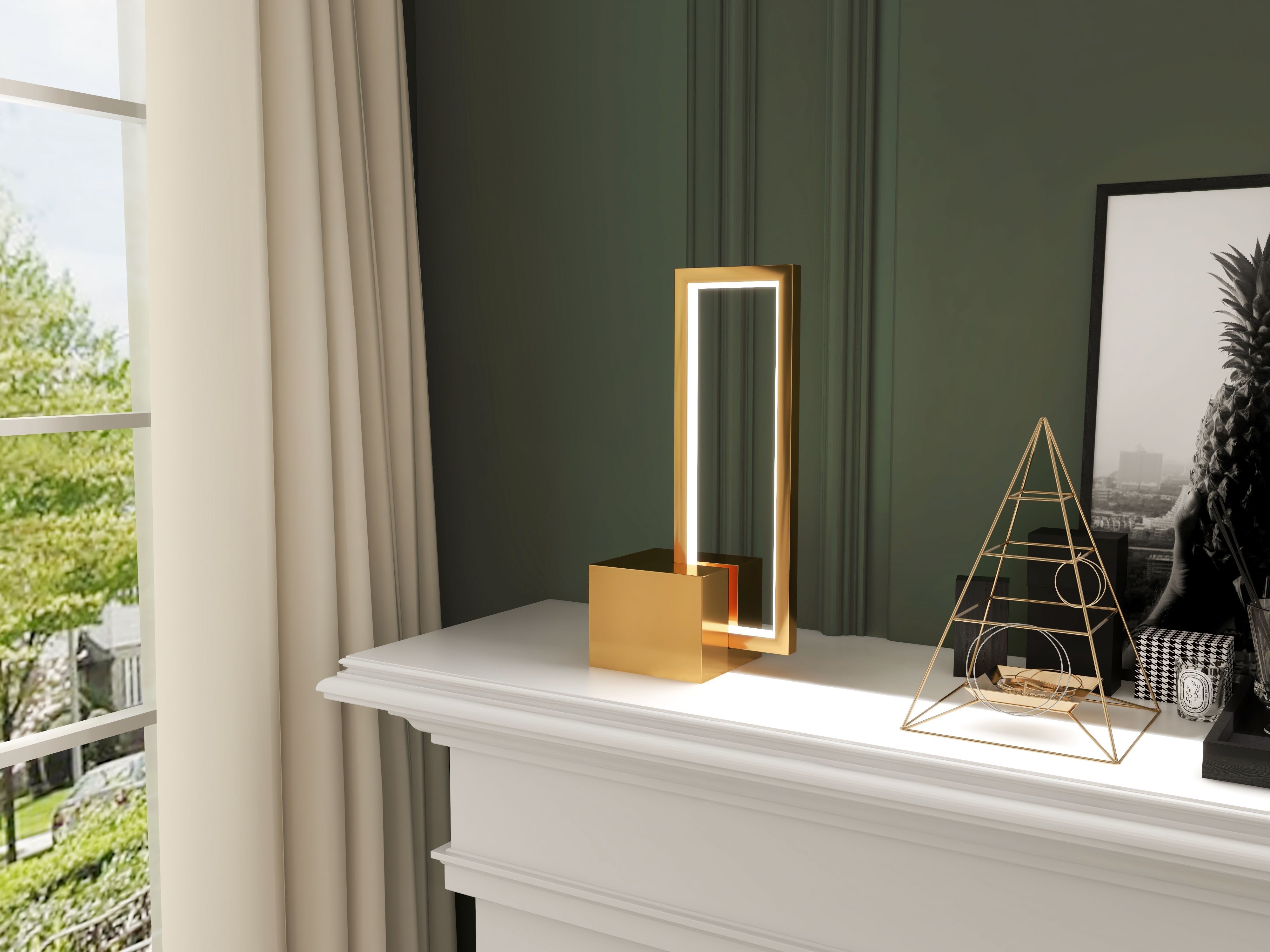 HMR - Modern Geometric Table lamp Gold Desk lamp with Square Base