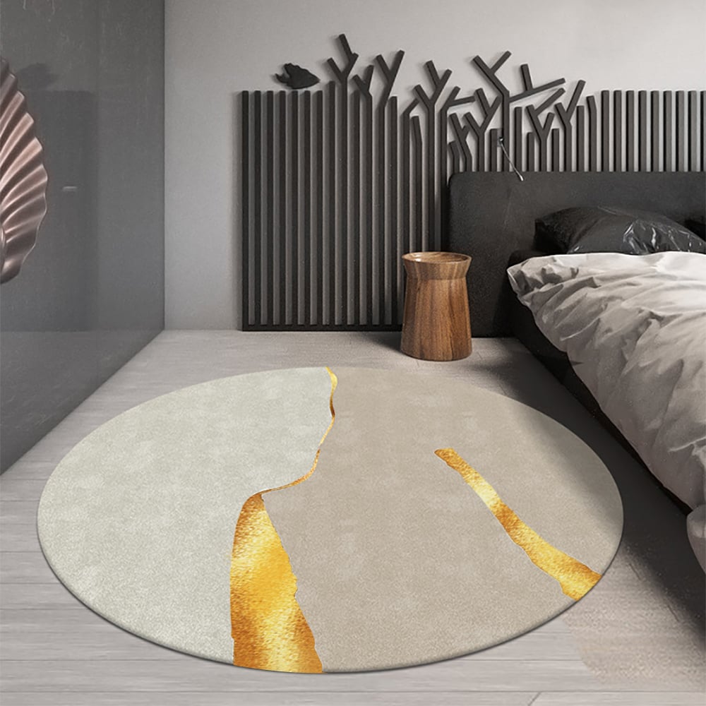 HMR Circular Modern & Creative & Light Luxury Khaki & Yellow Area Rug Nylon Rug - 7' x 7'