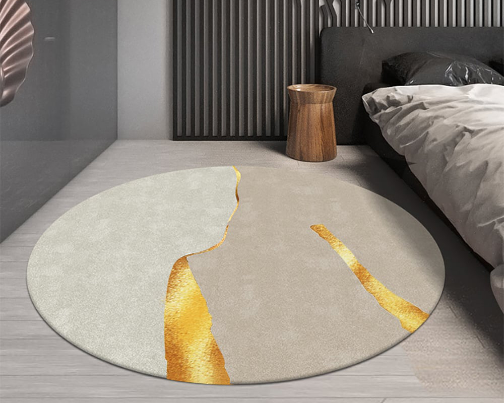 HMR Circular Modern & Creative & Light Luxury Khaki & Yellow Area Rug Nylon Rug - 7' x 7'