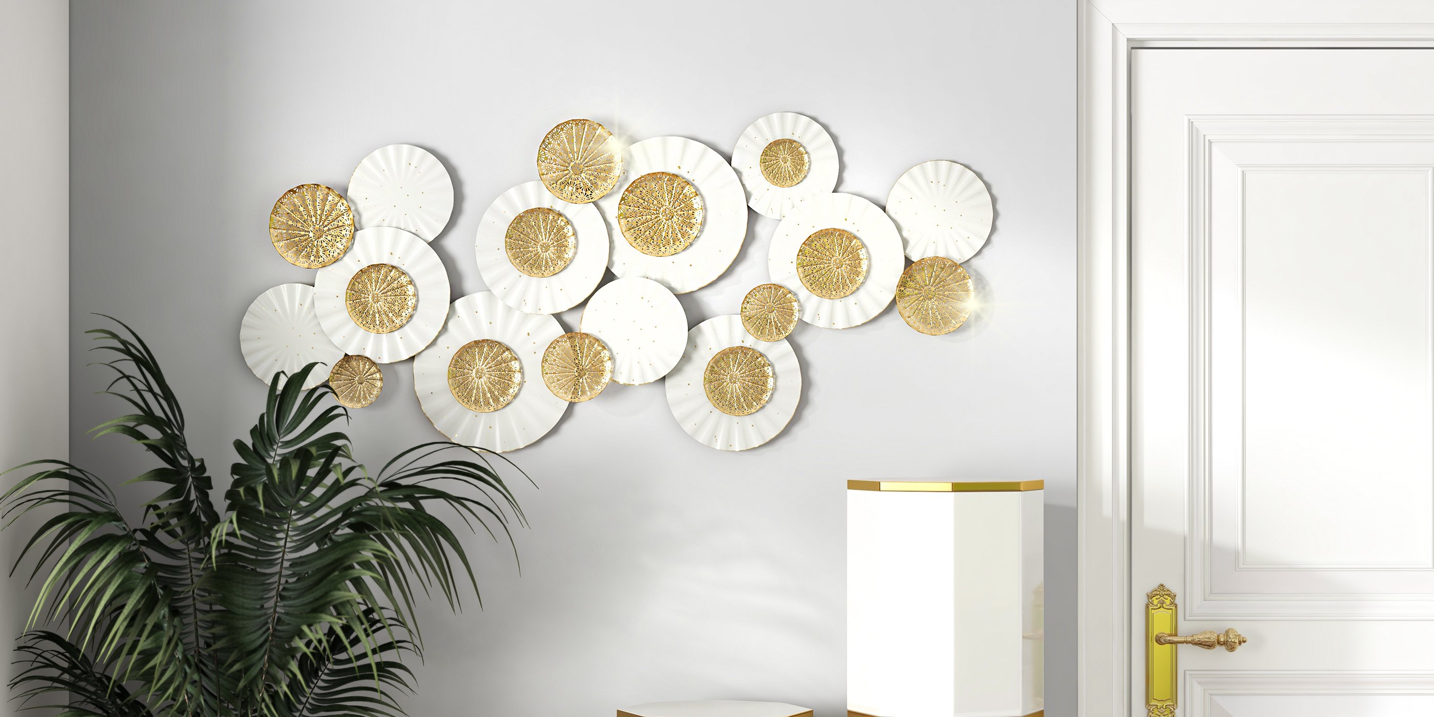 HMR - Modern 3D Round Flowers Metal Wall Decor Distressed Home Hanging Art