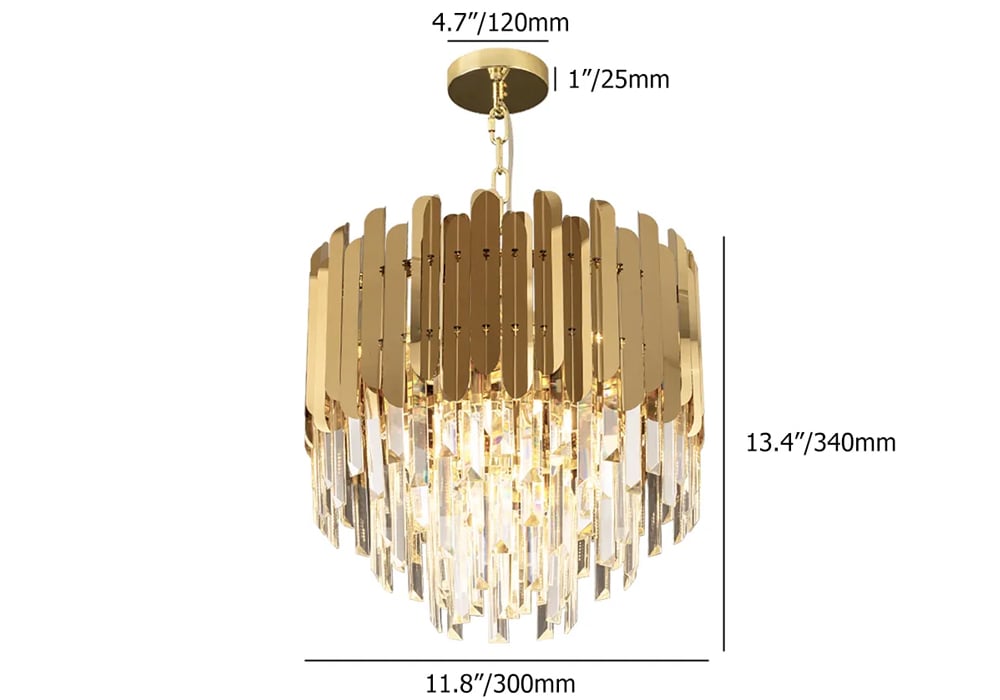 HMR Kitoney Modern Tiered Crystal Chandelier with Adjustable Chain - 3-Light
