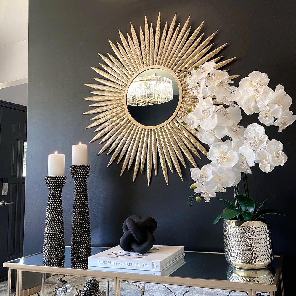 HMR - 33.7" Luxury Creative Gold Sunburst Large Metal Wall Mirror Decor Art for Living Room
