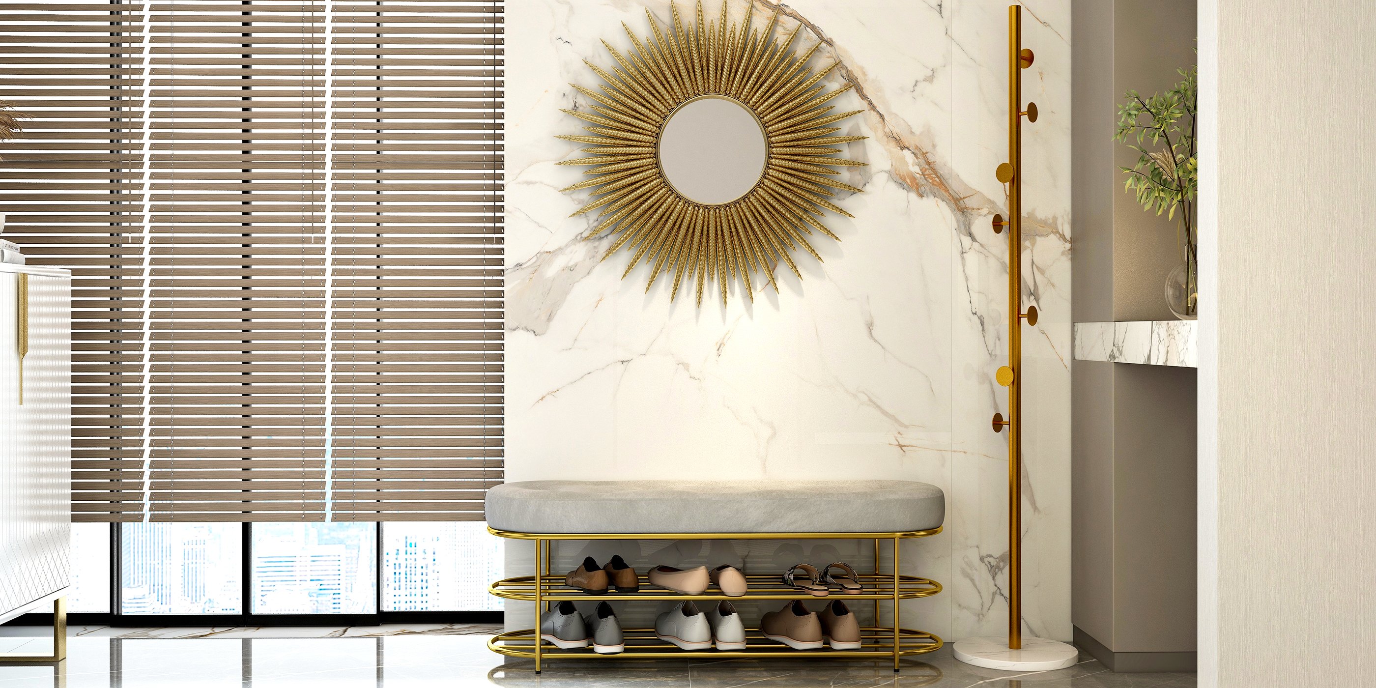 HMR - 33.7" Luxury Creative Gold Sunburst Large Metal Wall Mirror Decor Art for Living Room