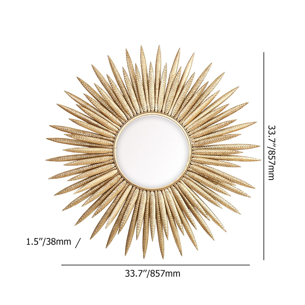 HMR - 33.7" Luxury Creative Gold Sunburst Large Metal Wall Mirror Decor Art for Living Room